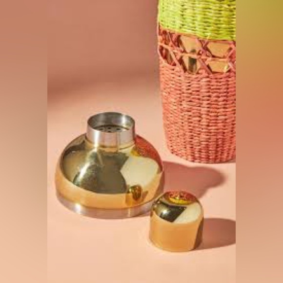 Anthropologie Tamra Cocktail Shaker Raffia Gold StrainerJigger Bar accessory - Picture 6 of 7
